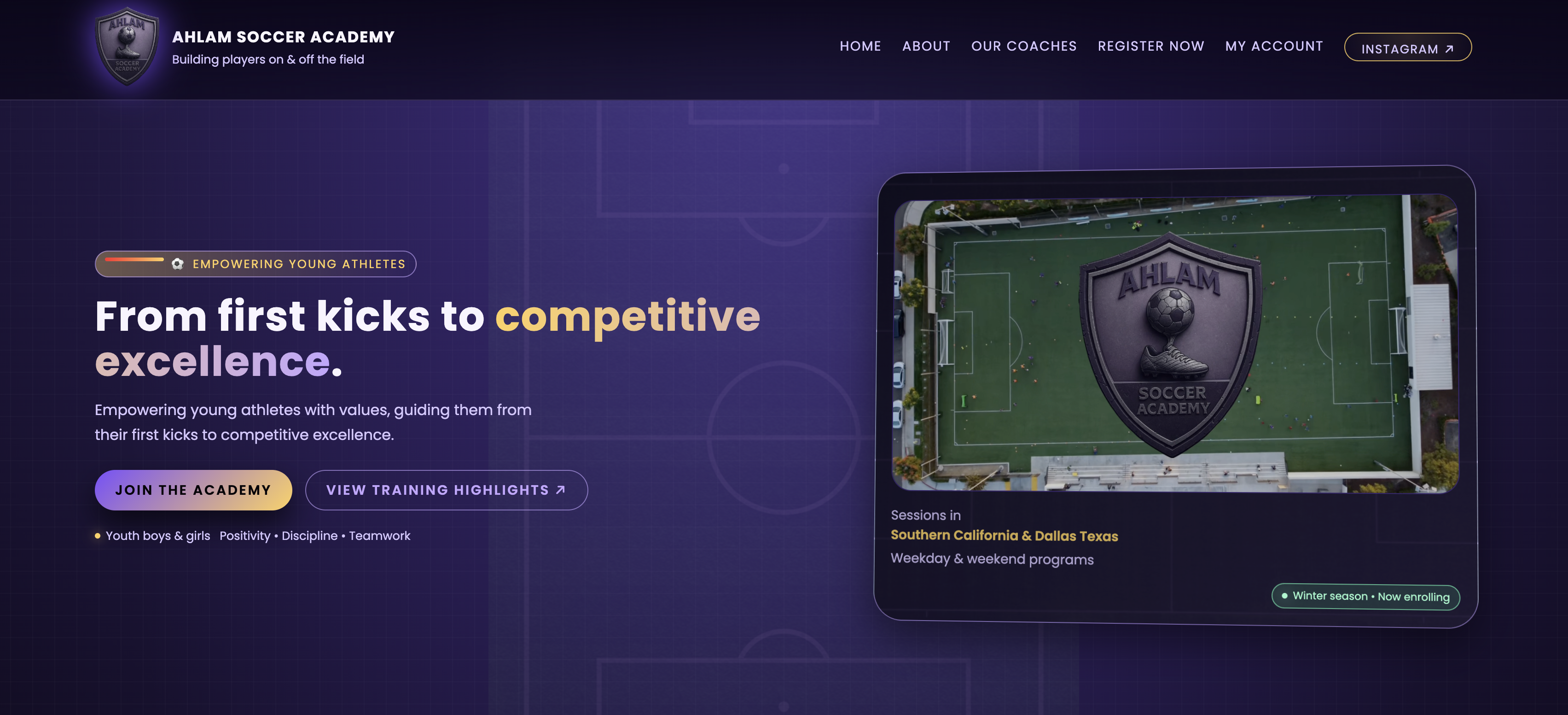 Screenshot of Ahlam Soccer Academy Website